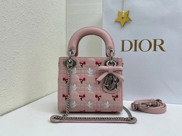 CD 2026 Bird Rose Design Lady Dior Bag Lambskin