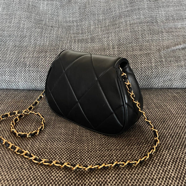 CC 2026 Vintage Coco Matelasse Flap Bag With Chain 22cm Black Calfskin