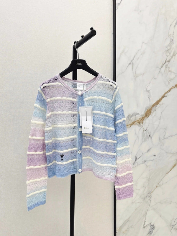 CD 2026 Striped Crew Neck Knit Cardigan Wool 787445