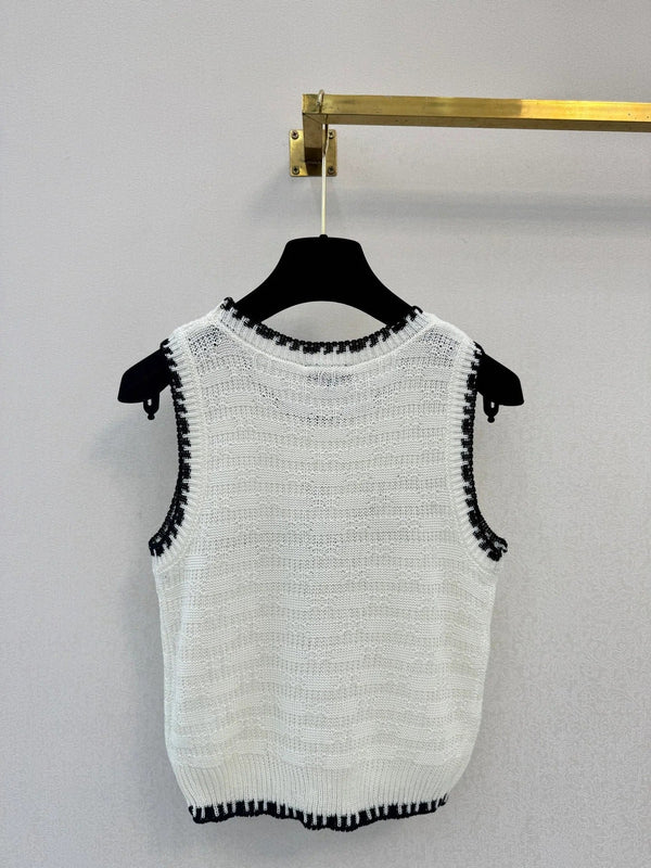 Chanel 2026 Embroidery Logo Vest White Black Wool 364271