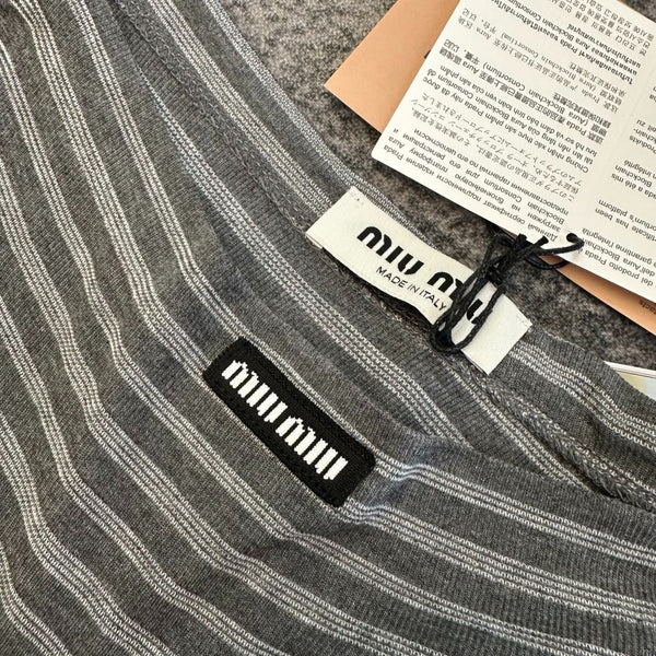 Miu 2026 Striped Dress Gray Cotton 420106
