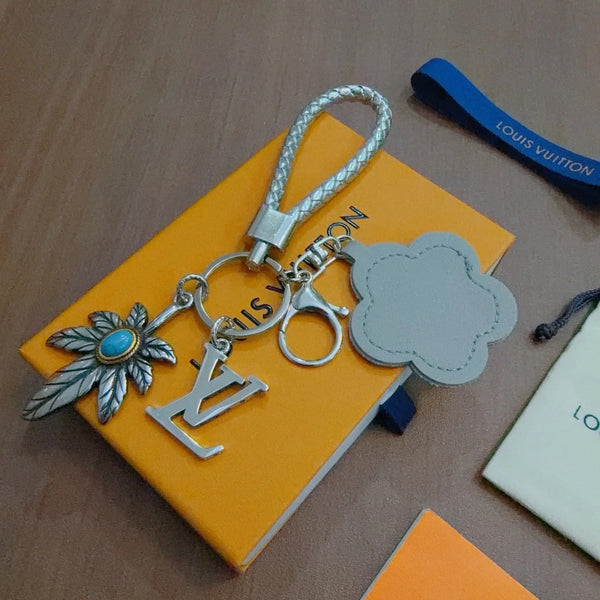 LV Gray Flower Charm With Silver Logo