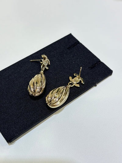 Chanel 2026 Gold Full Diamond Double C Lucky Clover Crystal Earrings