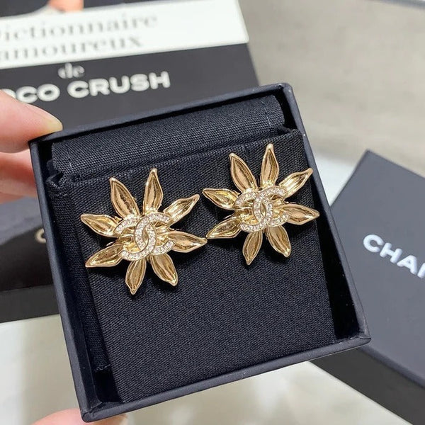 Chanel Light Gold Sunflower Earrings