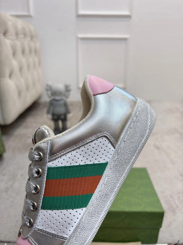 GG 26ss Screener Sneaker Sliver Pink Metallic Cowhide 697185