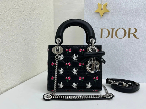 CD 2026 Bird Rose Design Lady Dior Bag Lambskin