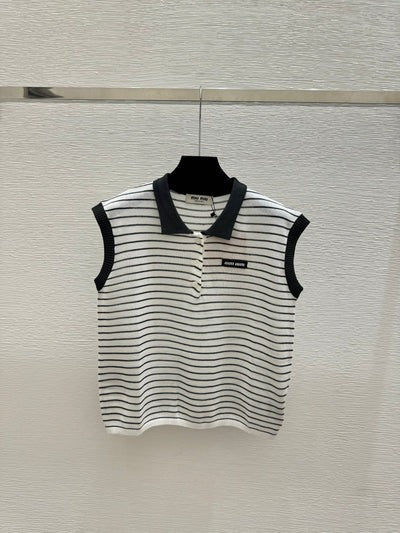 Miu 2026 Striped Sleeveless Knit Vest Cotton 341375