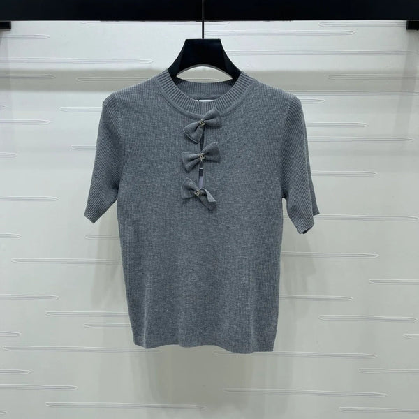 Chanel 2026 3D Bow Knit Short-Sleeve Top Wool 166066