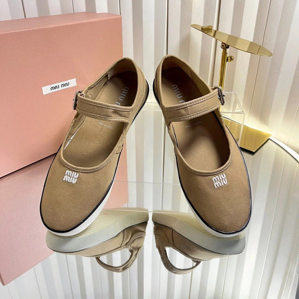 Miu 2026 Drill Mary Jane Flats Canvas 922964