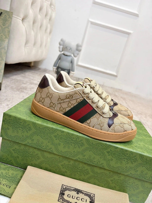 GG 26ss Screener Sneaker Beige Brown Canvas Cowhide 697183
