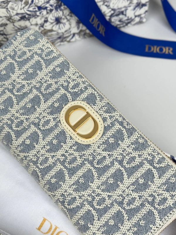 CD 2026 Montaigne Voyageur Slim Wallet 20cm Blue Demin Fabric