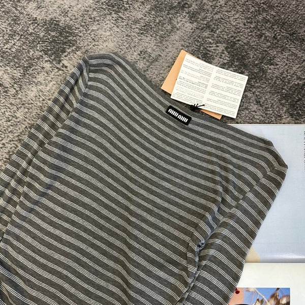Miu 2026 Striped Dress Gray Cotton 420106