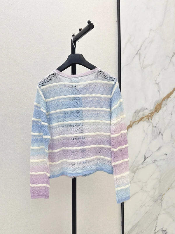 CD 2026 Striped Crew Neck Knit Cardigan Wool 787445