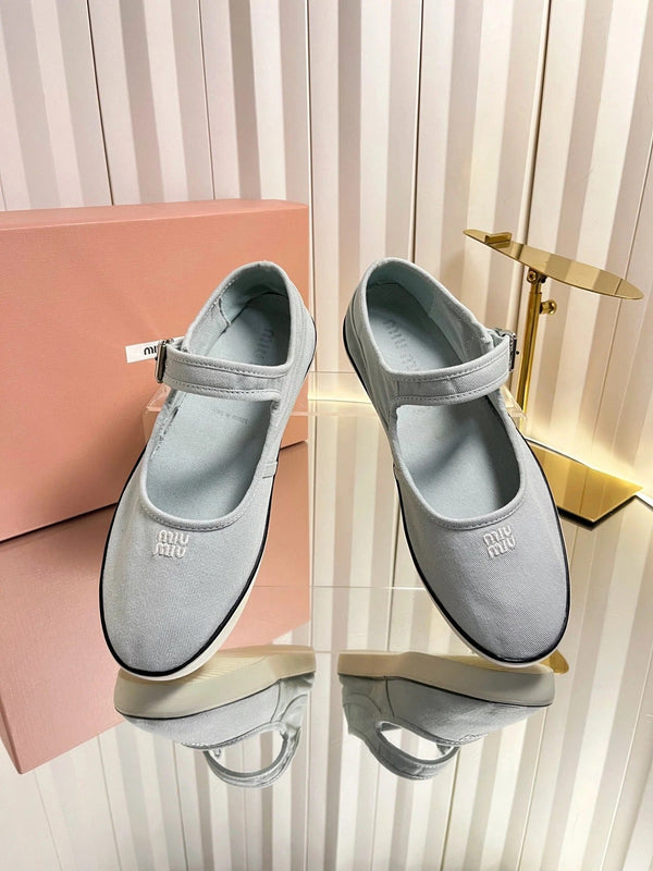 Miu 2026 Drill Mary Jane Flats Canvas 922964
