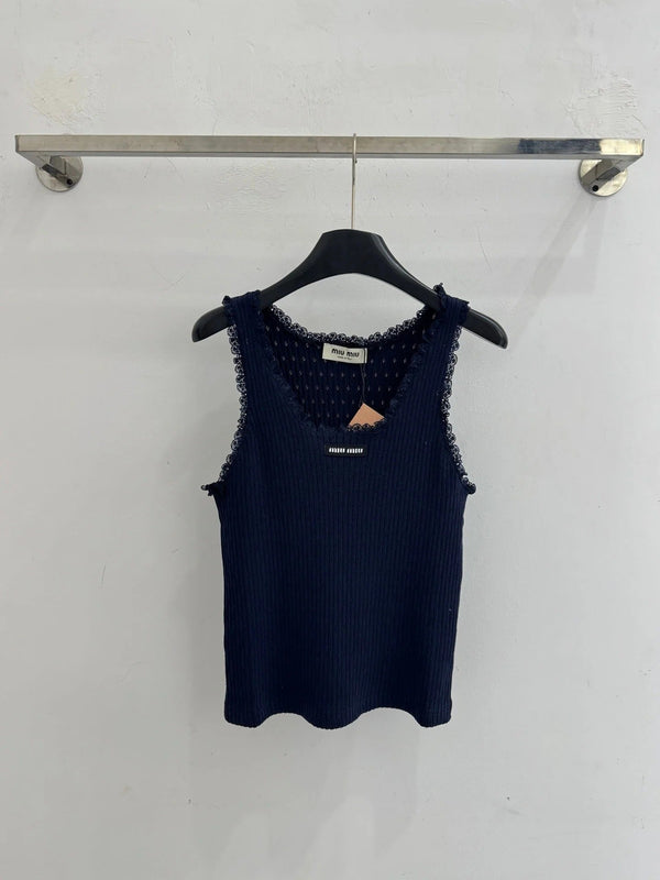 Miumiu 2026 Lace-trimmed Knit Short-sleeved Top Tencel Wool 179450