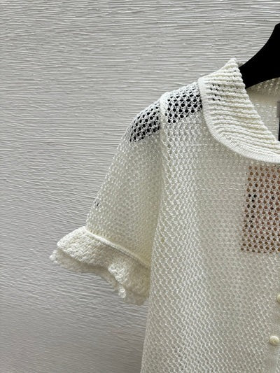 Miu 2026 Hollow-Out Collar Knitted Short-Sleeve Cardigan 341442