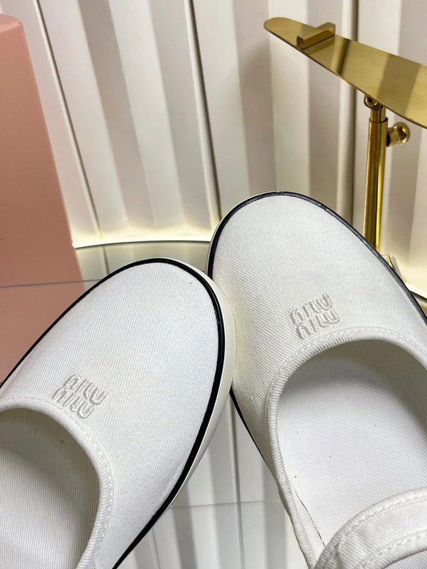Miu 2026 Drill Mary Jane Flats Canvas 922964
