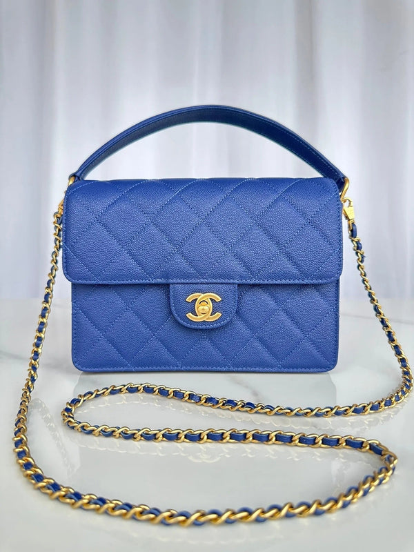 CC 2026 Flap Bag with Top Handle 19CM Gum-grain Cowhide