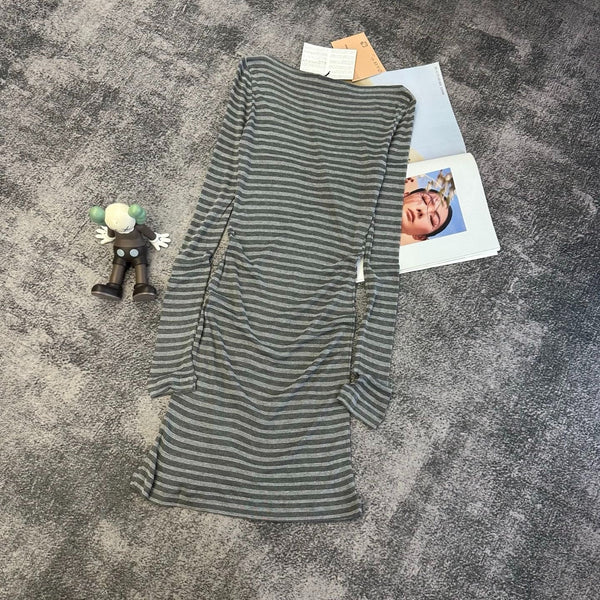 Miu 2026 Striped Dress Gray Cotton 420106
