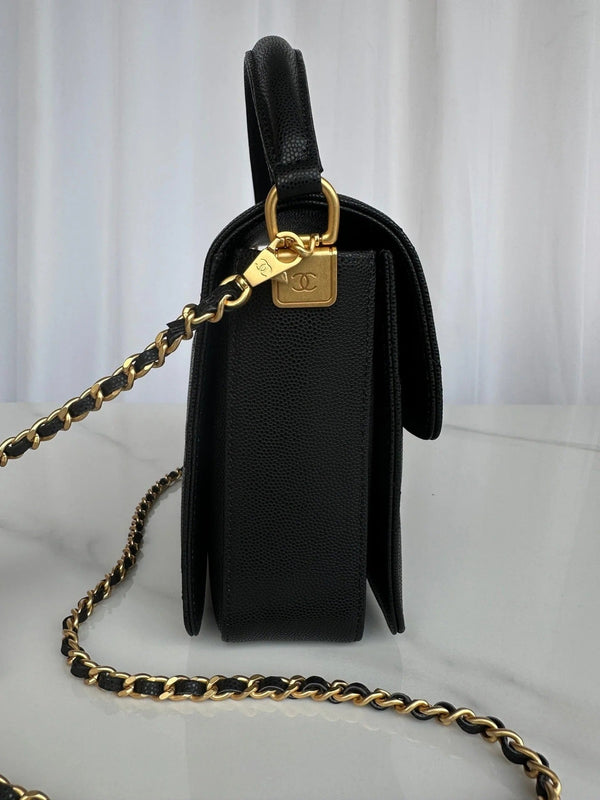 CC 2026 Flap Bag with Top Handle 19CM Gum-grain Cowhide