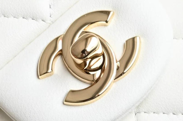 Chanel Flap With Top Handle 20cm White Lambskin
