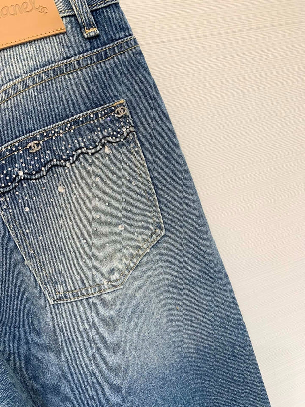 Chanel 2026 Rhinestone-Embellished Straight-Leg Jeans 155198