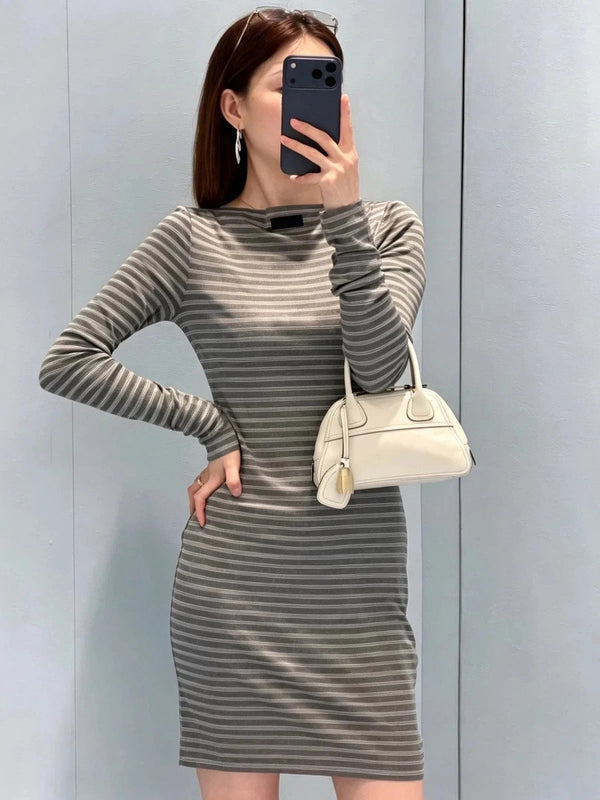 Miu 2026 Striped Dress Gray Cotton 420106