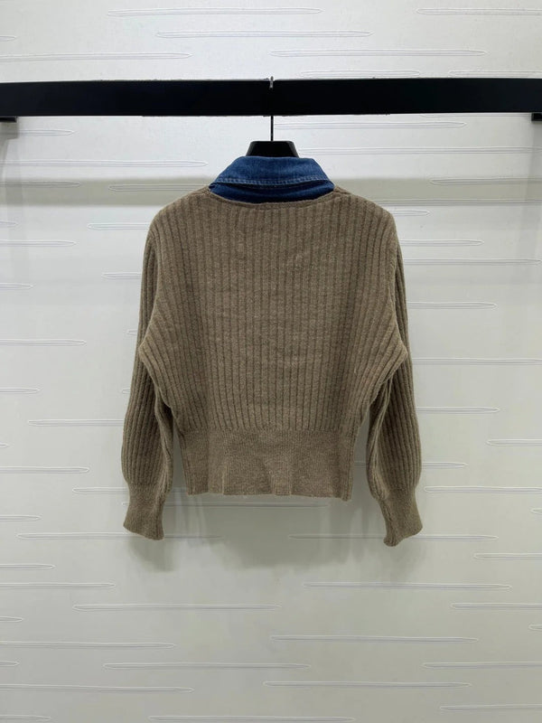CD 2026 Denim Patchwork Collared Knit Long-Sleeve Top Wool 779595