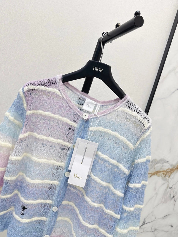 CD 2026 Striped Crew Neck Knit Cardigan Wool 787445