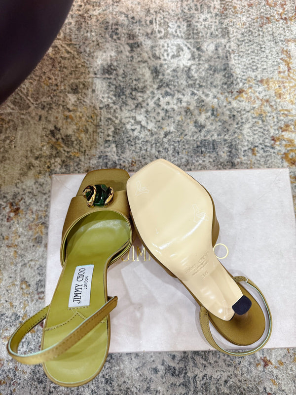 JC 26s Emani 100 Sandals 10cm Olive Green Satin 996787