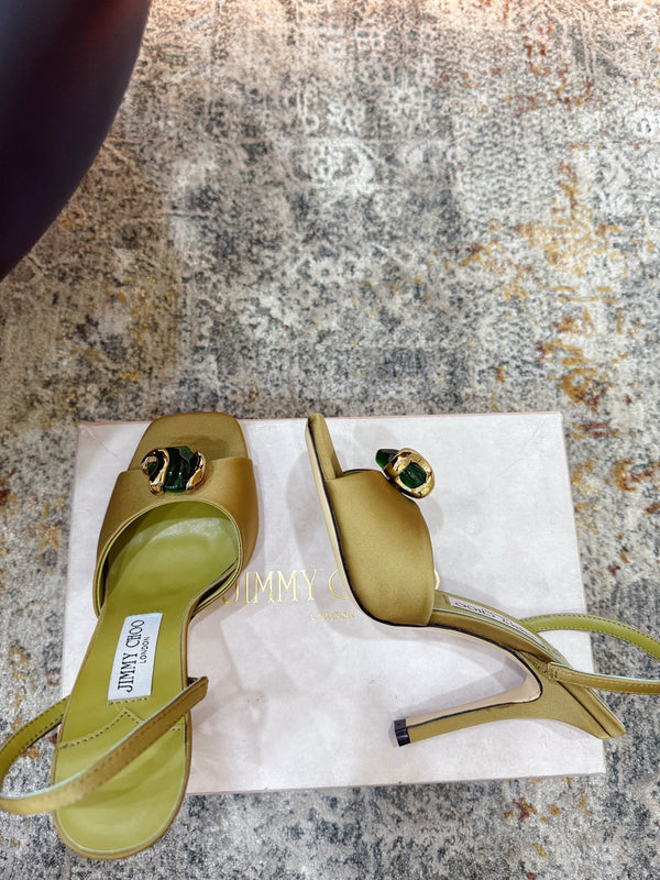 JC 26s Emani 100 Sandals 10cm Olive Green Satin 996787