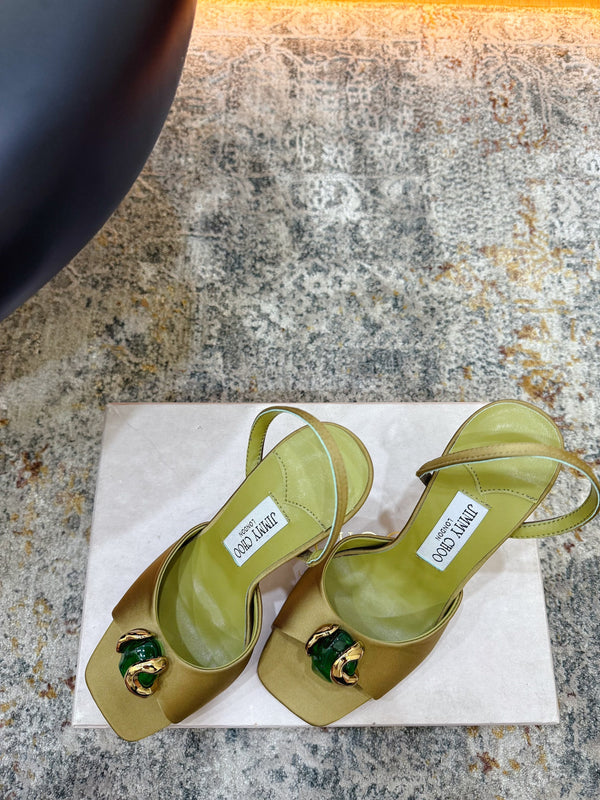 JC 26s Emani 100 Sandals 10cm Olive Green Satin 996787