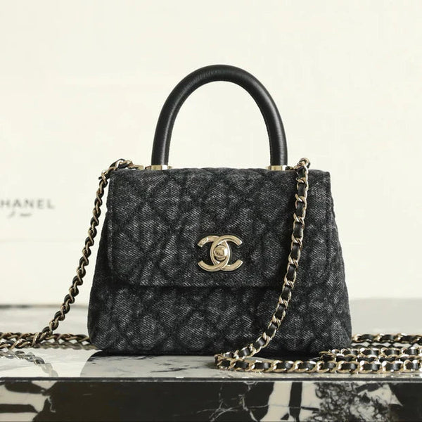 CC 2026 Coco Top Handle Bag 14.5cm Black Denim Leather 352687
