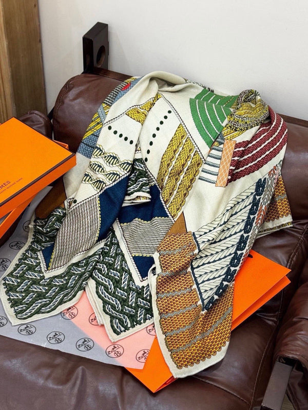 HM 26s Printed Square Scarf 140 In Cashmere And Silk 309319