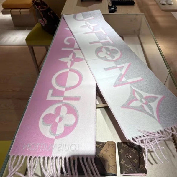 LV 25 Scarf 180cm Pink Gray Wool 293484