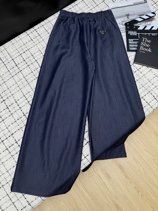 Prad 26S Indigo Denim Cotton Wide Leg Pants 428131