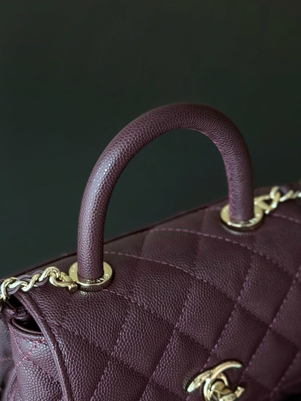 CC 26s Mini Flap Bag 14.5cm with Top Handle Deep Burgundy Caviar Leather