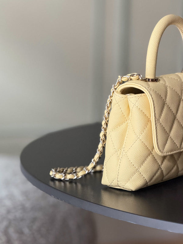 CC 26s Mini Flap Bag 14.5cm with Top Handle Light Yellow Caviar Leather