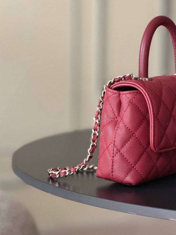 CC 26s Mini Flap Bag 14.5cm with Top Handle Burgundy Caviar Leather