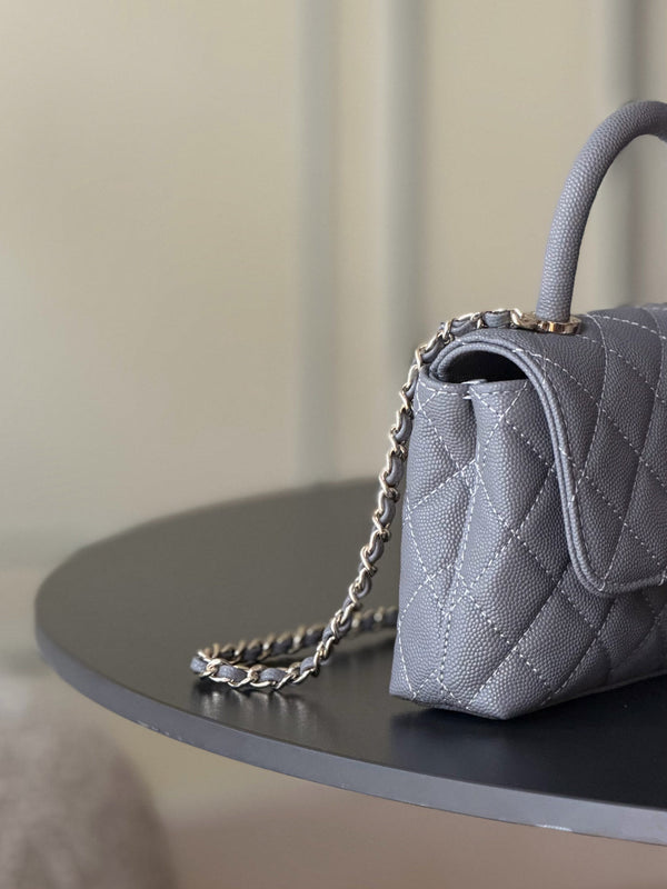 CC 26s Mini Flap Bag 14.5cm with Top Handle Dark Grey Caviar Leather