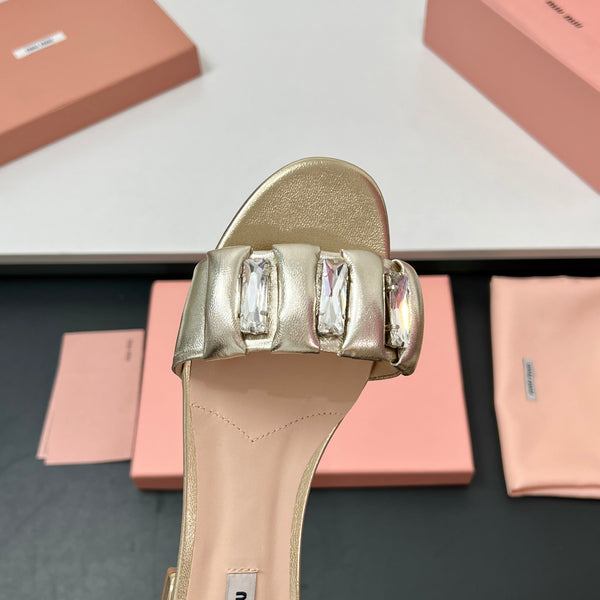 Miu 10mm Slipper with diamonds gold leather 223450