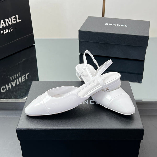 CC Slingback 2.5cm White Glossy Leather