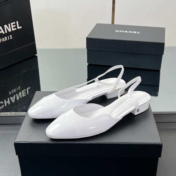 CC Slingback 2.5cm White Glossy Leather