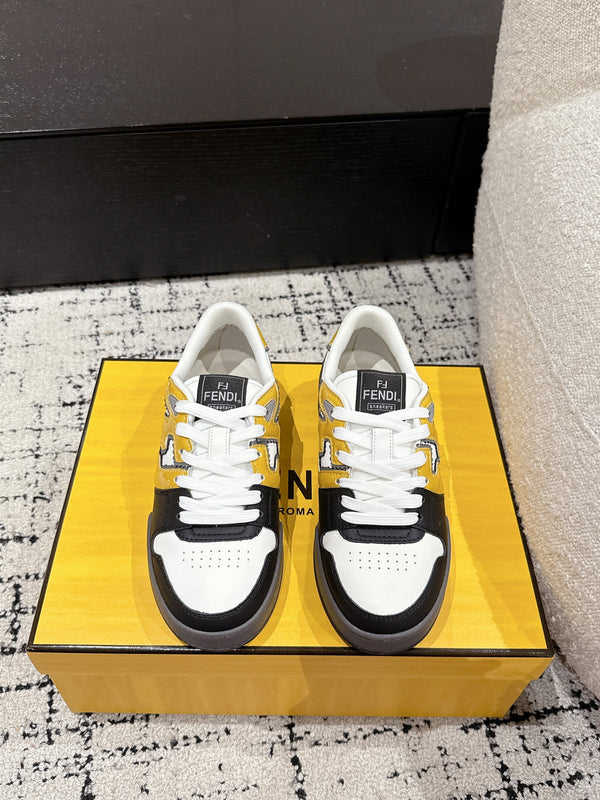 Fendi Match Trainers Black Yellow Leather 679606