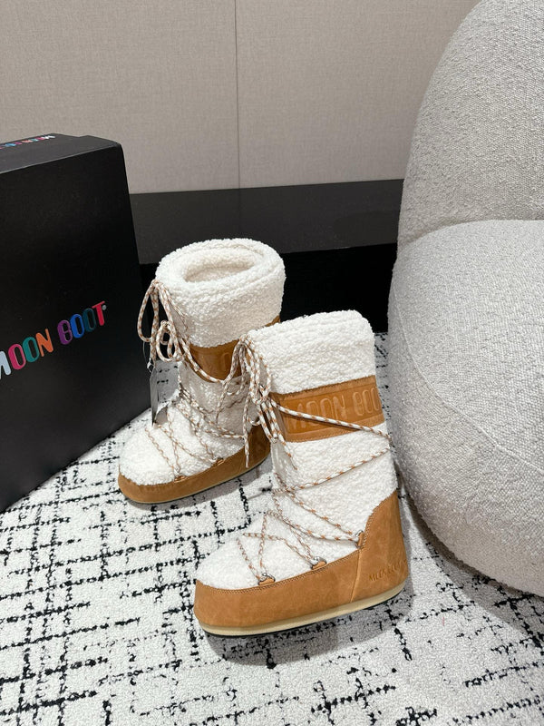 Moon Boot Icon Faux Fur Boots White Brown Suede Shearing 541978