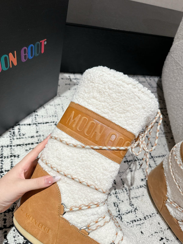 Moon Boot Icon Faux Fur Boots White Brown Suede Shearing 541978
