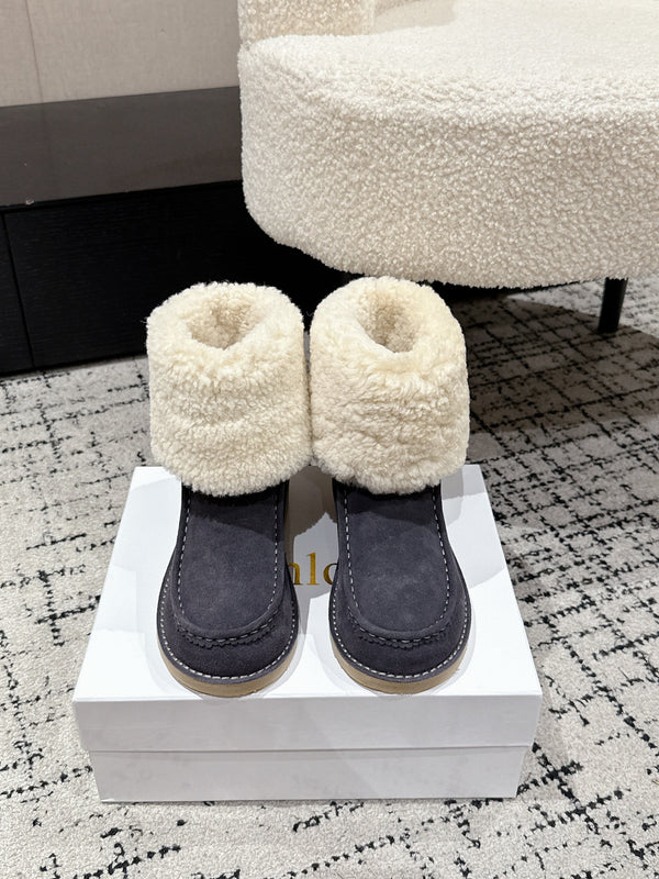 Chloe Snow Boots Gray Suede Wool 514336