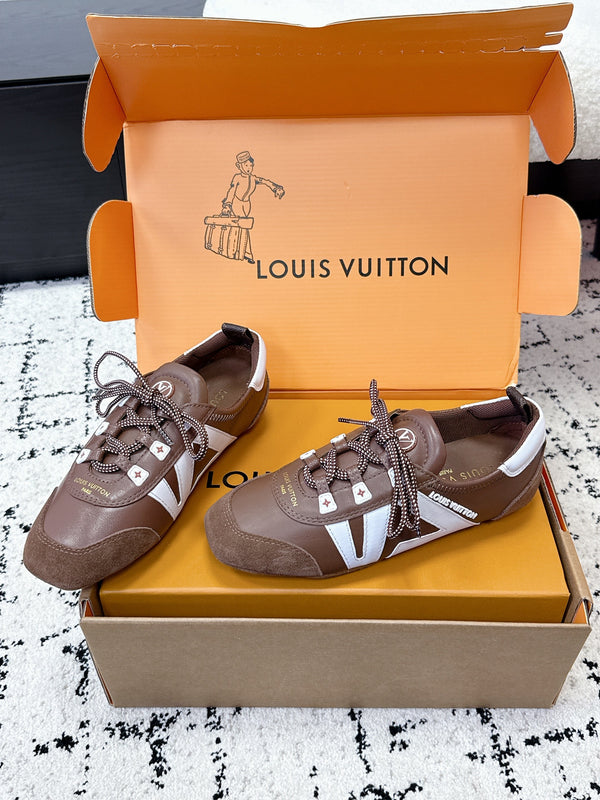 LV Sneakerina Sneaker Brown White Suede Leather 616977
