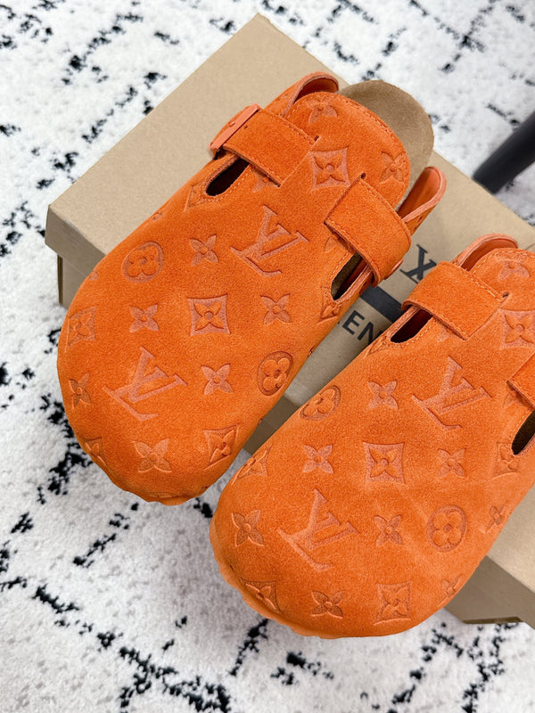 LV Cosy Comfort Mules Orange Brown Monogram Suede 616984