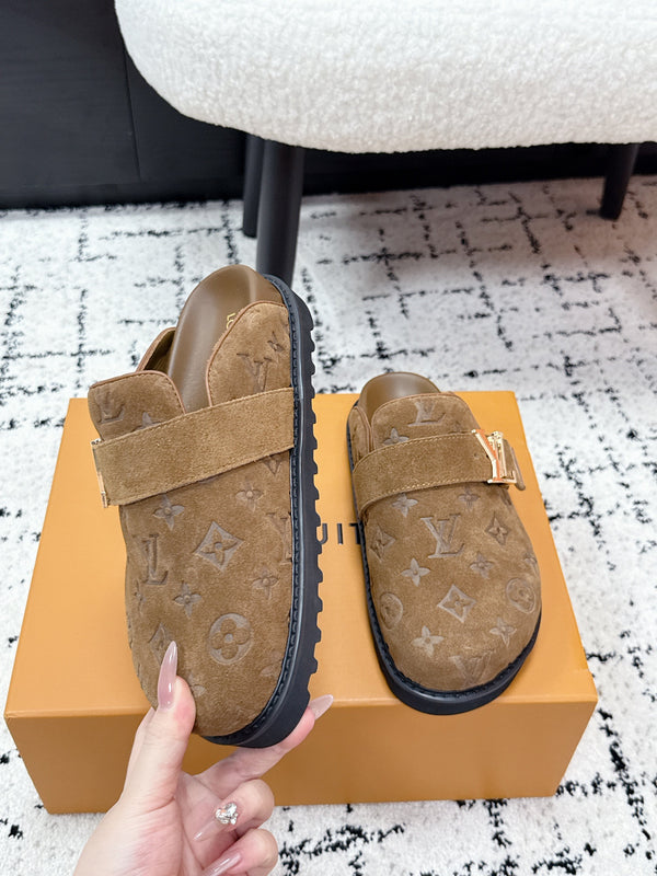 LV Cosy Comfort Mules Full Brown Monogram Suede 616988